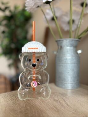 Dunkin' Clear Bear Tumbler with Orange Straw